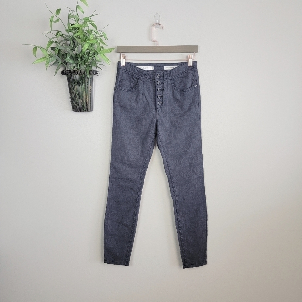 Anthropologie 28 Pilcro High Rise Skinny Jacquard Exposed Button Fly Jeans